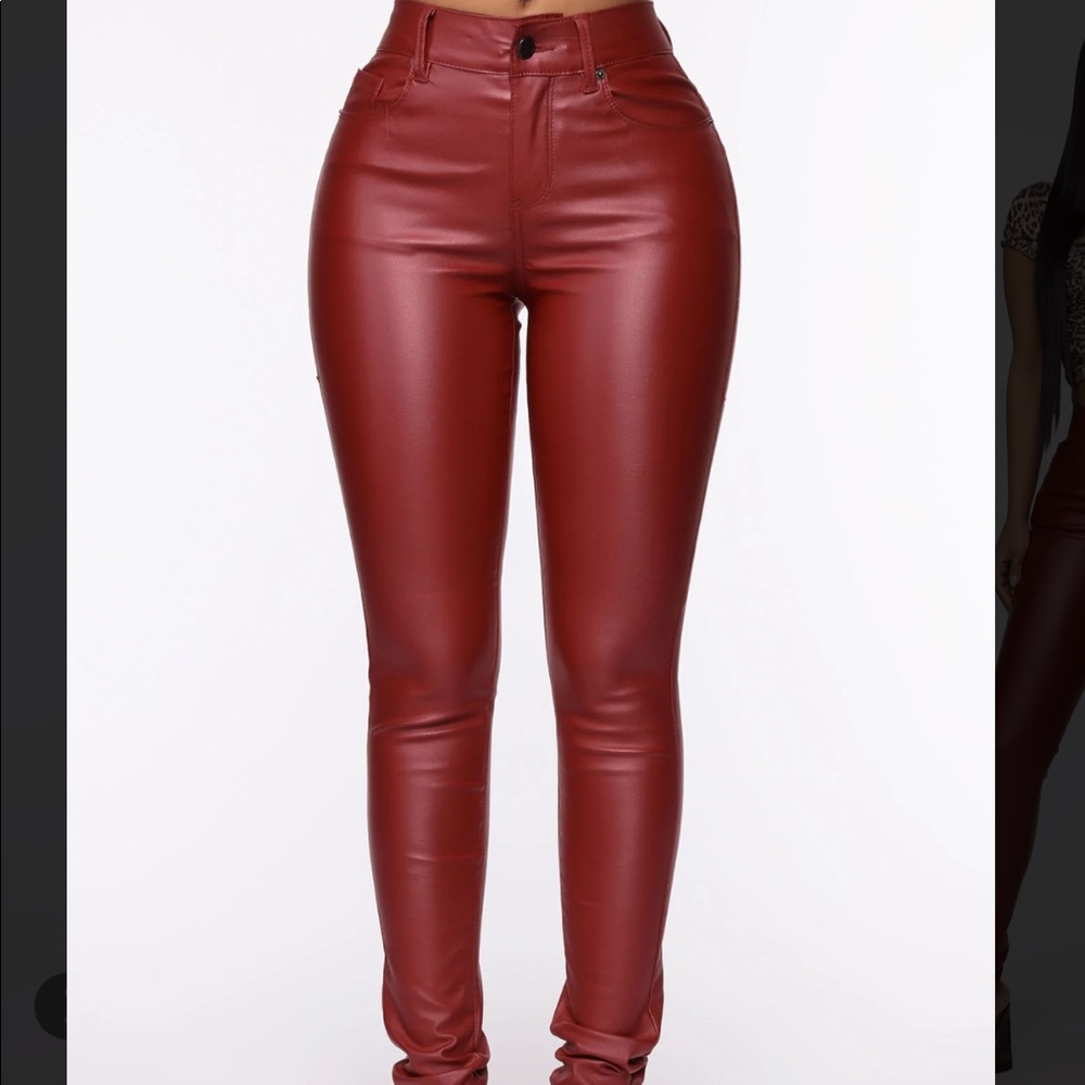 Red leather pants
